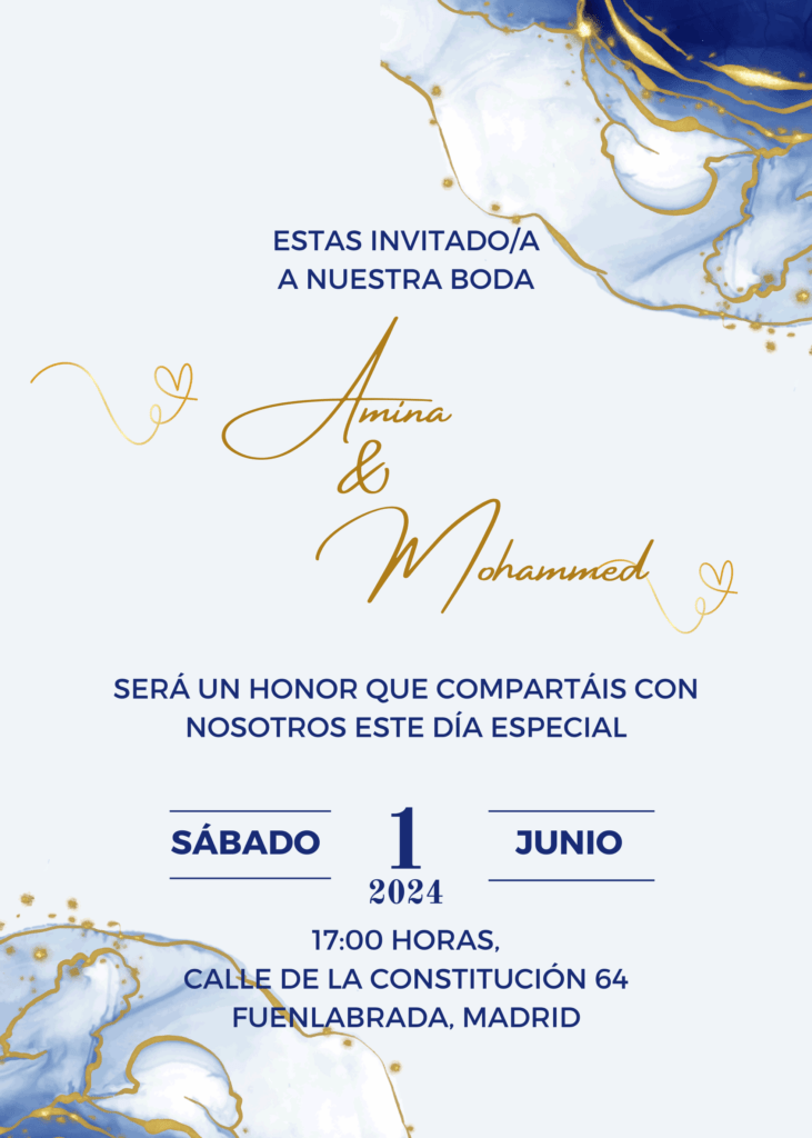 Invitación boda Amina y Mohamed Events Palace